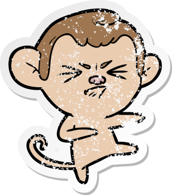 Bir insan tarafından çizilmiş kızgın bir maymunun sıkıntılı çıkartması.