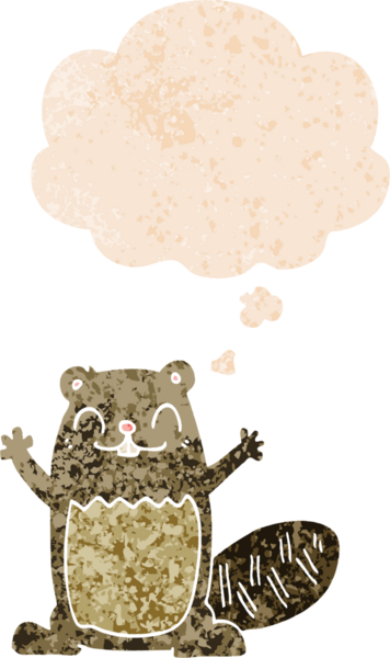 Düşünce baloncuklu çizgi film kunduzu grunge 'da sıkıntılı eski moda bir insan tarafından çizilmiş.