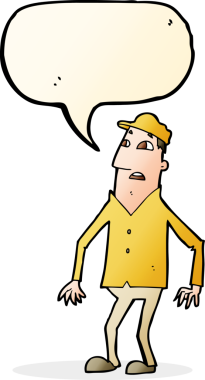 Bir insan tarafından çizilen konuşma baloncuğuyla adamı şok eden çizgi film.