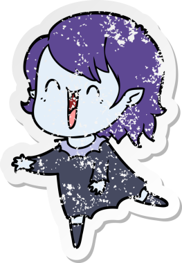 Bir insan tarafından çizilmiş mutlu vampir kız çizgi filminin kederli çıkartması.