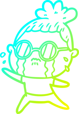 Bir insan tarafından çizilmiş gözlüklü, ağlayan bir karikatür çizimi.