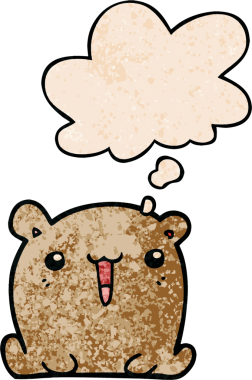 Bir insan tarafından çizilmiş grunge desenli düşünce baloncuğu olan sevimli çizgi film ayısı.