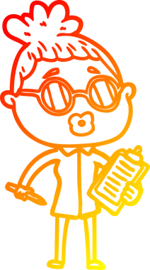 Bir insan tarafından çizilmiş gözlük takan çizgi film yönetmeni bir kadının sıcak çizgi çizimi.