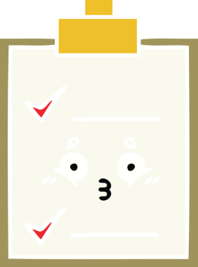 Bir insan tarafından çizilmiş bir kontrol listesinin düz renk retro karikatürü