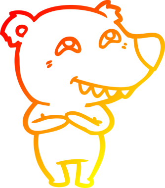 Bir insan tarafından çizilmiş dişleri gösteren çizgi film ayısının sıcak çizgi çizimi