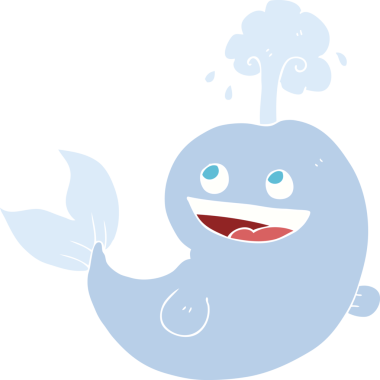 Bir insan tarafından çizilmiş su püskürten balinanın düz renk çizimi