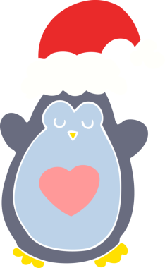 Bir insan tarafından çizilmiş şirin bir Noel pengueni.