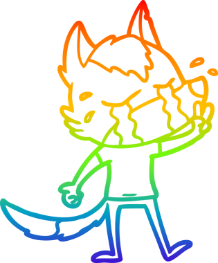 Gökkuşağı gradyan çizgi çizimi bir insan tarafından çizilmiş ağlayan bir kurt.