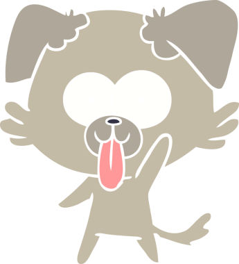 Düz renkli çizgi film köpeğinin dili bir insan tarafından çizilmiş.