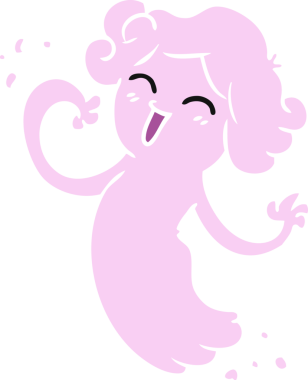 Bir insan tarafından çizilmiş mutlu pembe bir hayaletin el çizimi karikatürü.