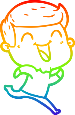 Gökkuşağı gradyan çizgi çizimi bir insan tarafından çizilmiş gülen bir karikatür adam