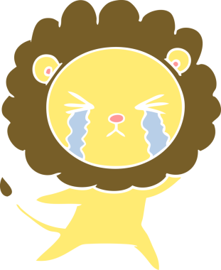 Bir insan tarafından çizilmiş düz renkli karikatür ağlayan aslan