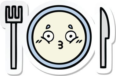 Bir insan tarafından çizilmiş şirin bir yemek tabağının çıkartması.