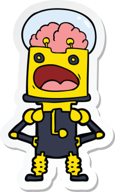 Bir insan tarafından çizilmiş robot karikatür çıkartması.