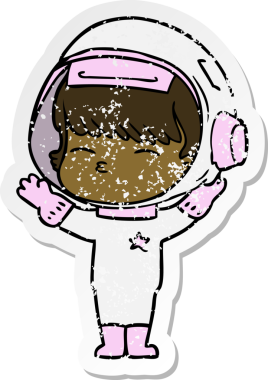 Bir insan tarafından çizilmiş garip bir astronotun sıkıntılı çıkartması.