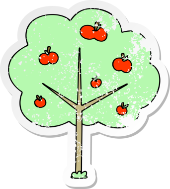 Bir insan tarafından çizilmiş garip bir el çizilmiş elma ağacının sıkıntılı çıkartması.
