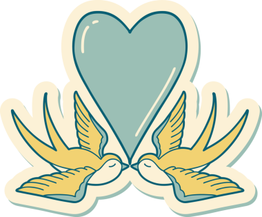 Geleneksel kırlangıç stili dövme çıkartması ve bir insan tarafından çizilmiş kalp.