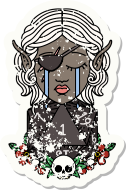 Retro Dövme Tarzı Ağlayan Elf düzenbaz karakter yüzü ve bir insan tarafından çizilmiş doğal bir D20 rulo