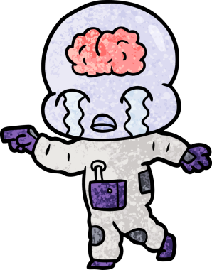 Bir insan tarafından çizilmiş koca beyinli bir uzaylı ağlaması.