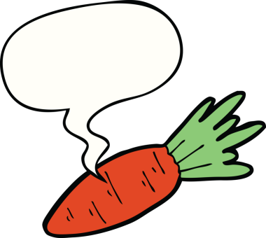 Bir insan tarafından çizilmiş konuşma balonlu havuç.