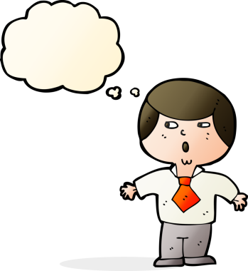 Bir insan tarafından çizilmiş düşünce balonuyla şok olmuş bir çocuk.