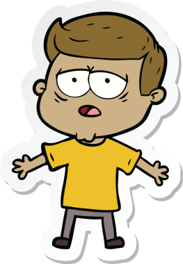 Bir insan tarafından çizilmiş yorgun bir çizgi film çıkartması.