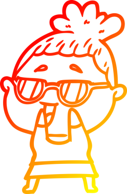 Bir insan tarafından çizilmiş gözlük takan mutlu bir kadının çizgi çizimi.