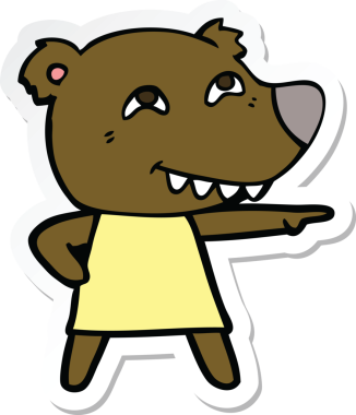 Bir insan tarafından çizilmiş dişleri gösteren ayı kızı gösteren bir karikatür çıkartması.