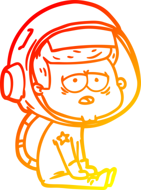 Bir insan tarafından çizilmiş, karikatür, yorgun astronot çizimi.