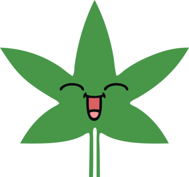 Bir insan tarafından çizilmiş marihuana yaprağının düz renkli retro karikatürü