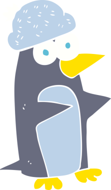 Bir insan tarafından çizilen düz renkli penguen çizimi