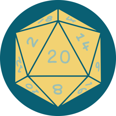 Retro Dövme Biçimi Doğal 20 D20 zar bir insan tarafından çizildi