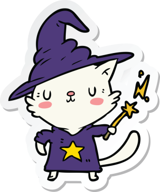 Bir insan tarafından çizilmiş karikatür kedi büyücüsünün çıkartması