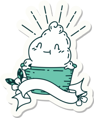 Bir insan tarafından çizilmiş dövme stili dondurma karakterinin çıkartması.