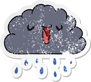 Bir insan tarafından çizilmiş sıkıntılı çıkartma çizimi kawaii hava yağmuru bulutu