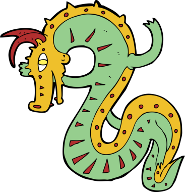 Bir insan tarafından çizilmiş Sakson ejderha çizgi filmi.