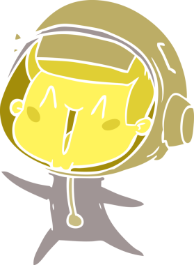 Bir insan tarafından çizilmiş mutlu düz renkli çizgi film astronotu.