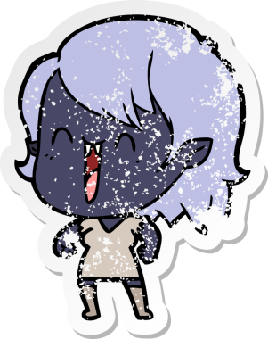 Bir insan tarafından çizilmiş mutlu vampir kız çizgi filminin kederli çıkartması.