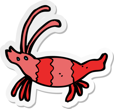 Bir insan tarafından çizilmiş karides etiketi.