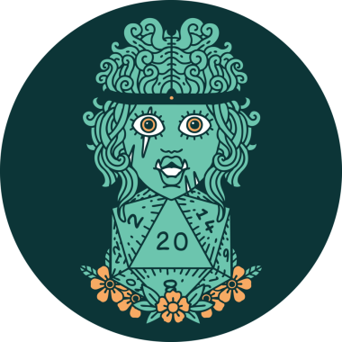 Bir insan tarafından çizilmiş 20 zarlı Ork barbarının simgesi.