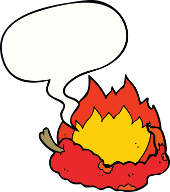 bir insan tarafından çizilmiş konuşma balonlu sıcak kırmızı biber çizgi filmi