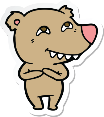 Bir insan tarafından çizilmiş dişleri gösteren bir çizgi film ayısının çıkartması.