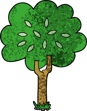 Bir insan tarafından çizilmiş çizgi film ağacı.