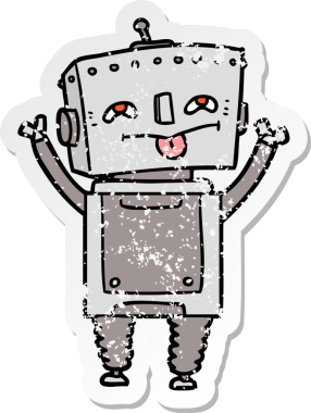 Bir insan tarafından çizilmiş karikatür robotunun sıkıntılı çıkartması.