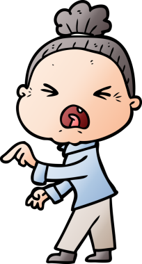 Bir insan tarafından çizilmiş kızgın yaşlı kadın çizgi filmi.