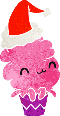 Bir insan tarafından çizilmiş kawaii kekinin eski bir Noel karikatürü.