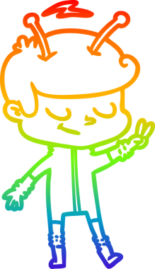 Gökkuşağı gradyan çizimi bir insan tarafından çizilmiş dost bir uzay adamının çizimi