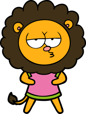 Bir insan tarafından çizilmiş canı sıkkın bir aslan.