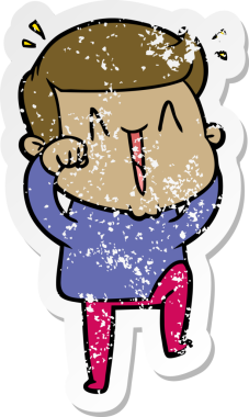 Bir insan tarafından çizilmiş heyecanlı bir karikatür çıkartması.