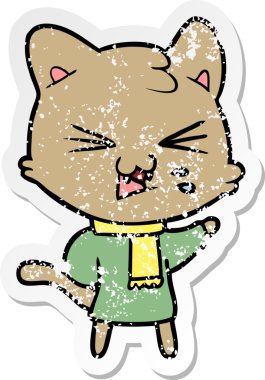 Bir insan tarafından çizilmiş bir karikatür tıslayan kedinin sıkıntılı çıkartması.